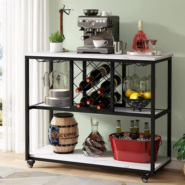 39” Wine Rack Table, Modern Bar Cabinet with Wine Rack and Glass Holder | Walmart (US)