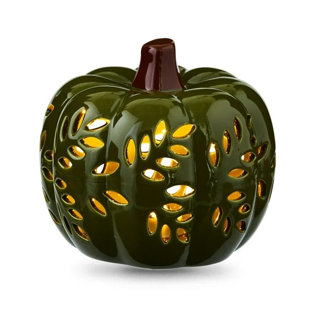 Fall, Harvest 4 inch Green Ceramic Light-Up Pumpkin Decor, Way to Celebrate | Walmart (US)