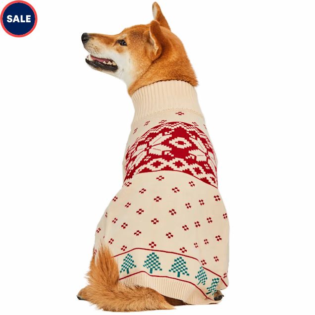 Blueberry Pet Tree Light Beige Acrylic Christmas Jacquard Dog Sweater, X-Large | Petco