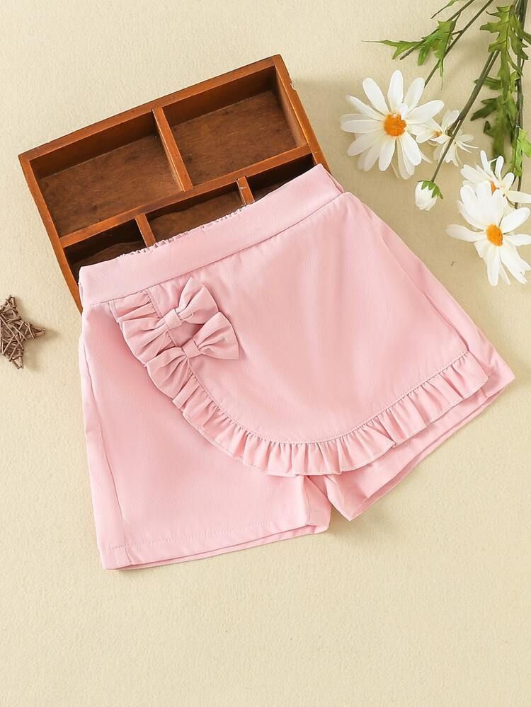 Toddler Girls Frill Trim Bow Front Shorts | SHEIN