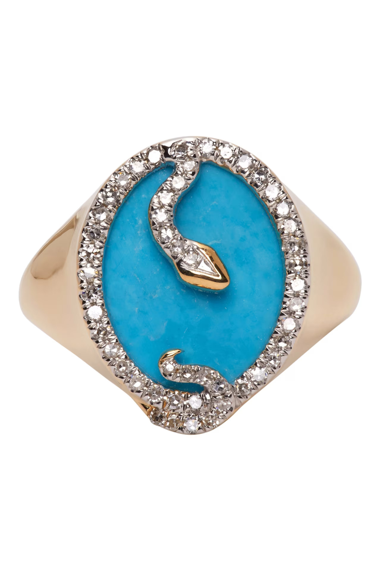 Gold & Turquoise Oval Snake Signet Ring | SSENSE