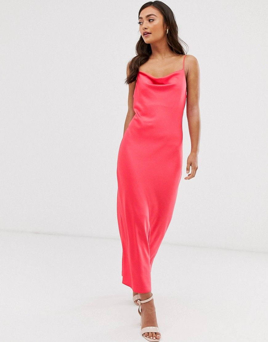 Miss Selfridge satin cami slip dress in pink-Red | ASOS (Global)