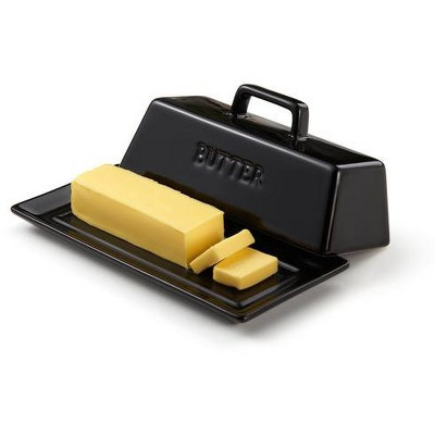 Kook Ceramic Butter Dish with Handle Cover Design, 7.5 Inch Wide, Black | Target