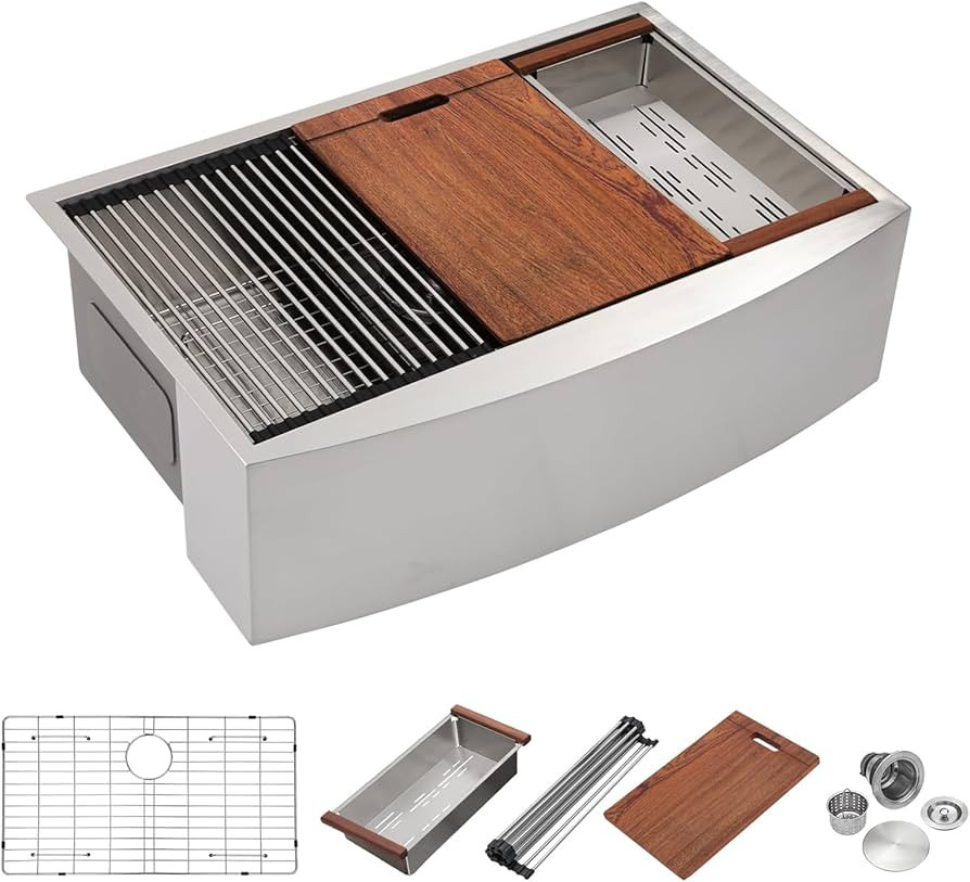 Mocoloo 33 Farmhouse Sink - 33 x 22 Inch Stainless Steel Undermount Kitchen Sink Workstation Ledg... | Amazon (US)