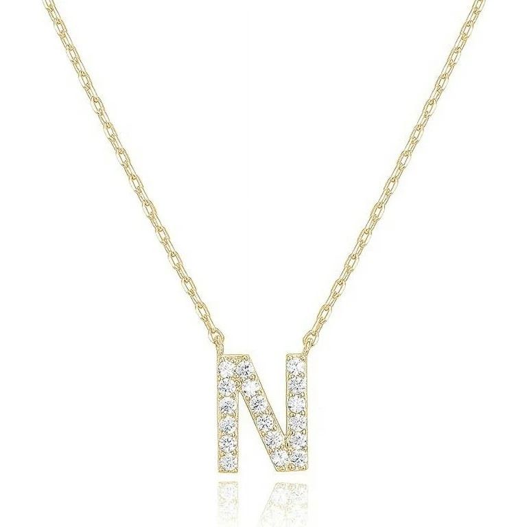 PAVOI 14K Yellow Gold Plated Cubic Zirconia Initial Necklace | Letter Necklaces for Women | N Ini... | Walmart (US)