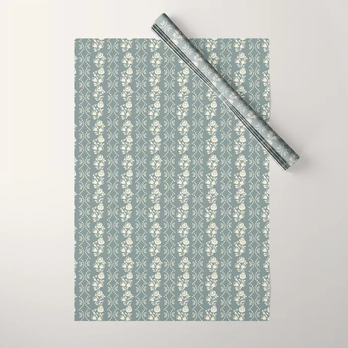 Blue Floral Stripe Pattern Wrapping Paper | Society6