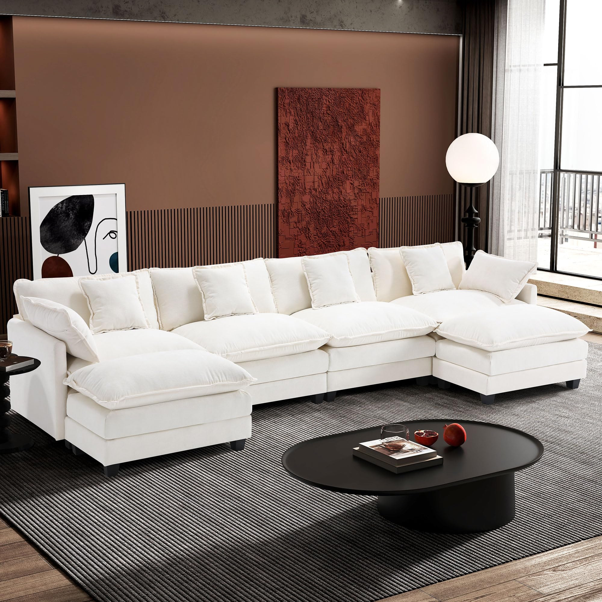 Ihanherry 146" U-Shaped Modern Sofa Modular Sectional Cloud Couch with 2 Ottoman, 6-Seat Chenille... | Amazon (US)