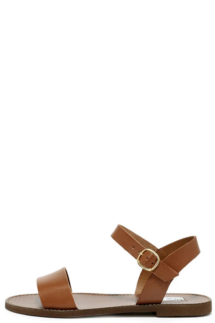 Steve Madden Donddi Tan Leather Flat Sandals | Lulus