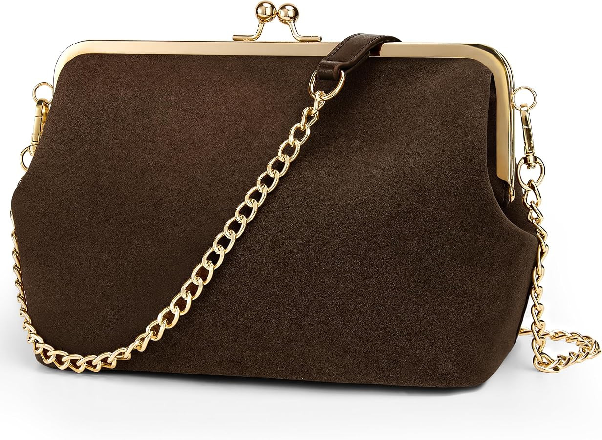 Kiss Lock Shoulder Bag Women Crossbody Purse with Detachable Strap | Amazon (US)