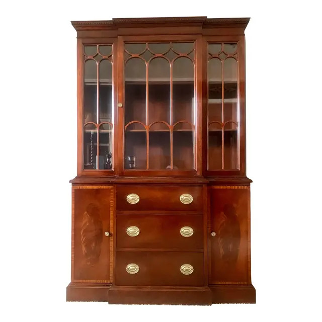 Antique Mahogany Breakfront China Cabinet or Bookcase, Circa 1920s | Chairish