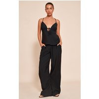 Black Woven Wide Leg Pants | PrettyLittleThing US