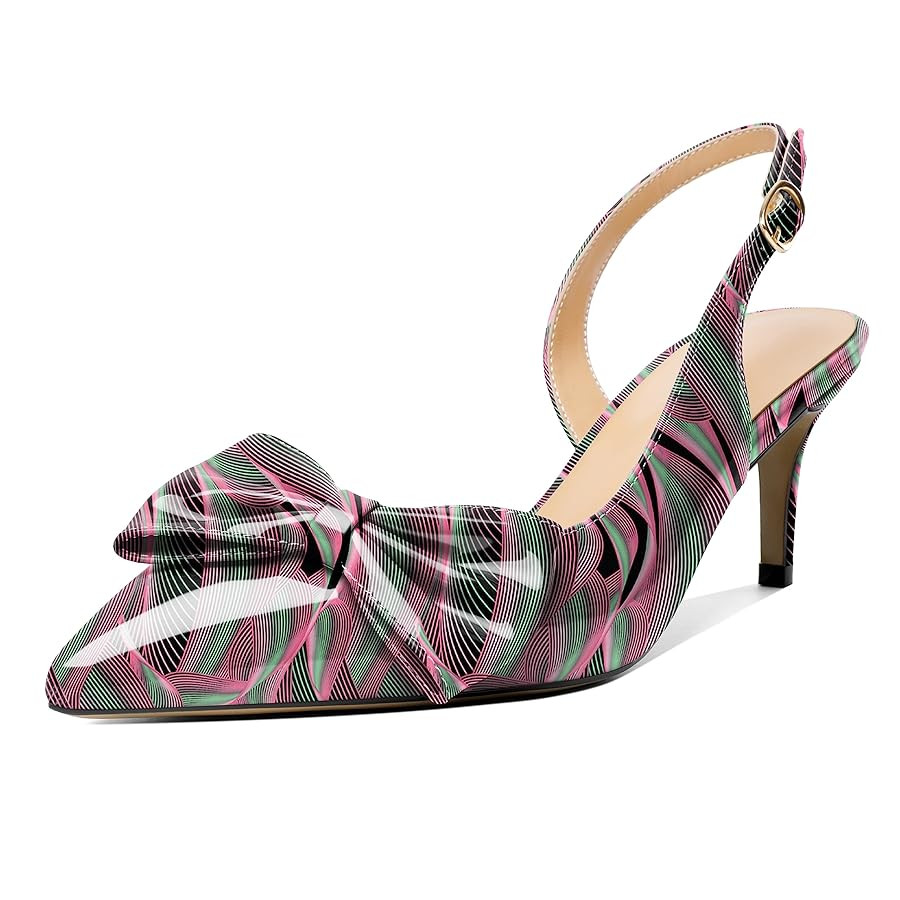 Esvowido Women's Low Kitten Heels Closed Pointed Toe Slingback Sandals Ankle Strap Bow Heel Shoes... | Amazon (US)