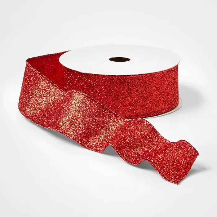 1.5" Glitter Christmas Ribbon Red 21ft - Wondershop™ | Target