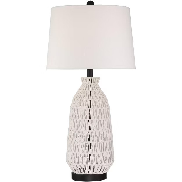 360 Lighting Modern Coastal Tropical Table Lamp 29.5" Tall Ivory Rope Metal White Tapered Drum Sh... | Target