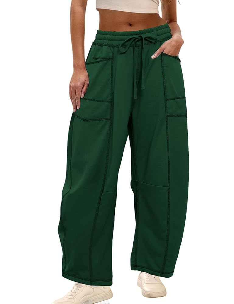 Athlisan Womens Baggy Barrel Pants Wide Leg Lounge Drawstring Sweatpants with Pockets | Amazon (US)