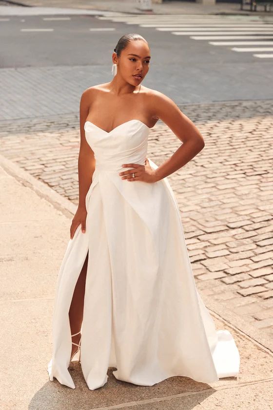 Lifetime of Love White Satin Strapless A-Line Gown | Lulus