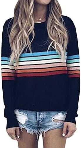 ECOWISH Women's Sweater Rainbow Colorful Striped Sweaters Long Sleeve Crew Neck Color Block Casua... | Amazon (US)