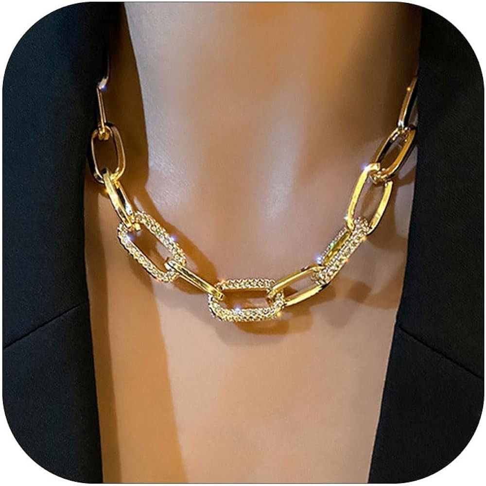 Statement Necklace Dainty Chunky Gold Choker Silver Paperclip Chain Charm Necklaces Stocking Stuf... | Amazon (CA)