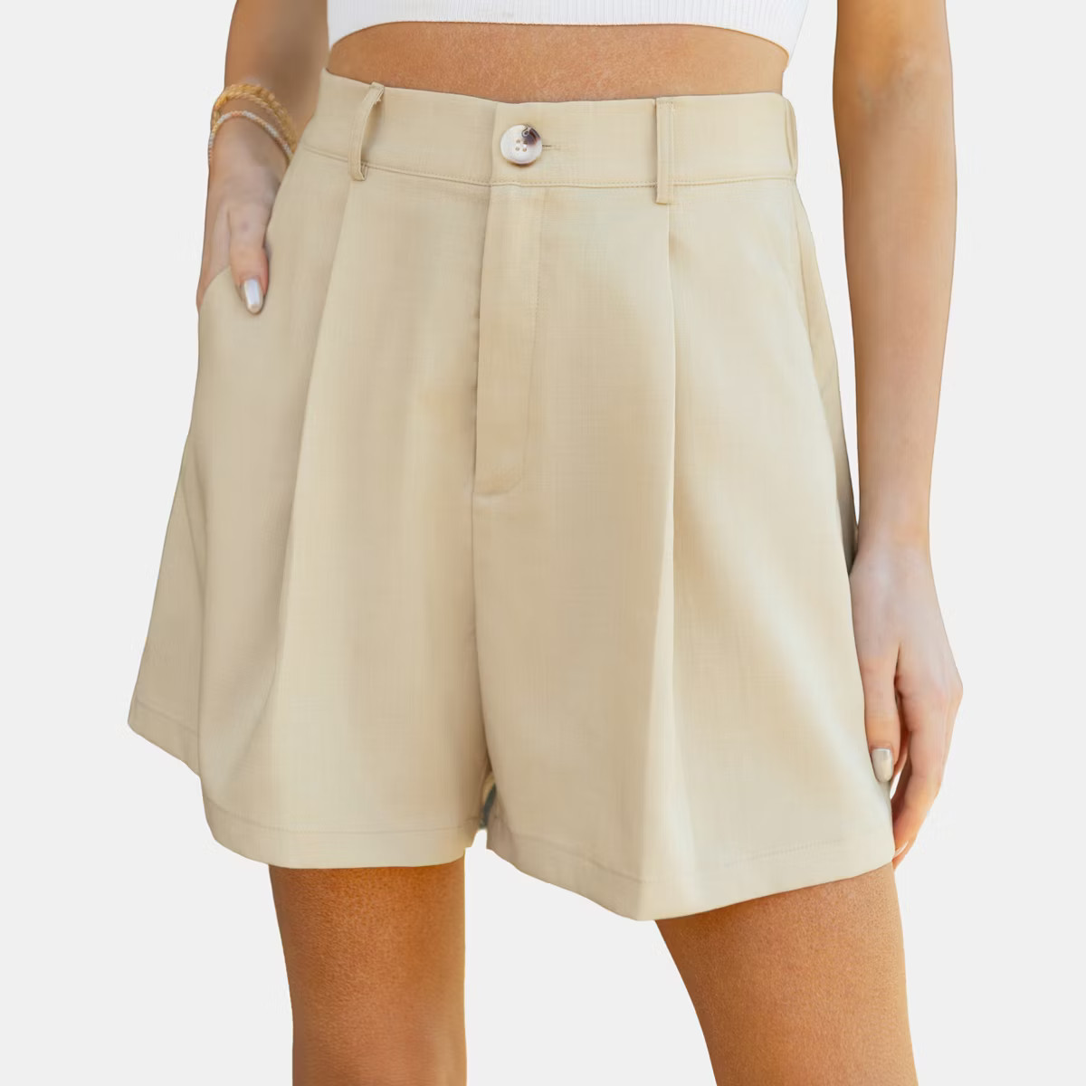 Women's Beige Pleated Wide Leg Shorts - Cupshe | Target