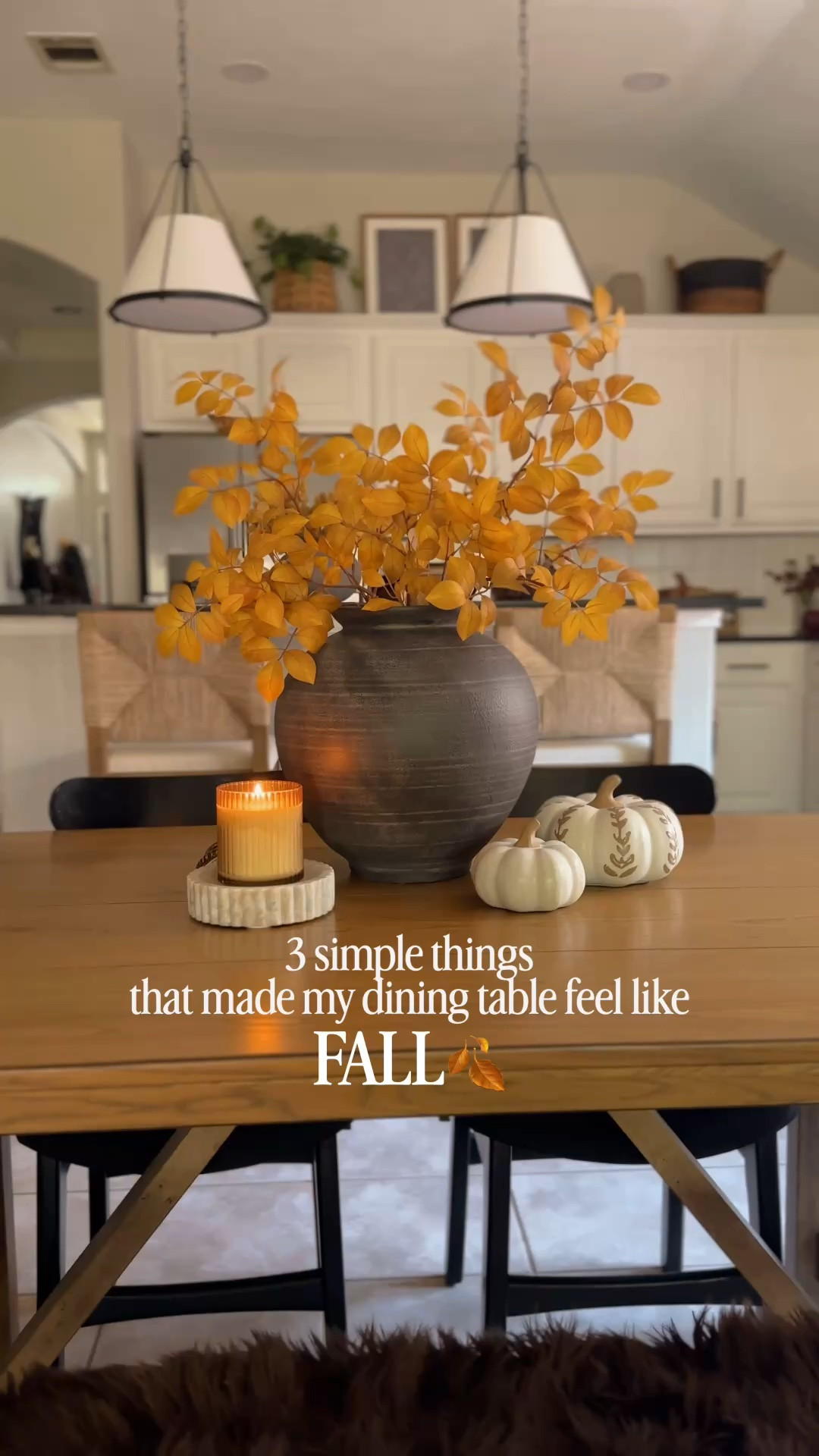 a little fall magic✨🍂

3 simple things that made my dining table feel like FALL 🍂🍂
1– add all the Fall Stems! 
2– pumpkins…duh!! 🙃
3– fall scented candles
….and watch your home transform into fall 😍🍂🤎

#falldecor #fallhomedecor #tablescape #homedecorideas #cozyhome

#LTKSeasonal #LTKHome #LTKSaleAlert