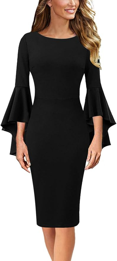 Vfshow Womens Elegant Bell Sleeve Cocktail Party Bodycon Pencil Sheath Dress | Amazon (US)