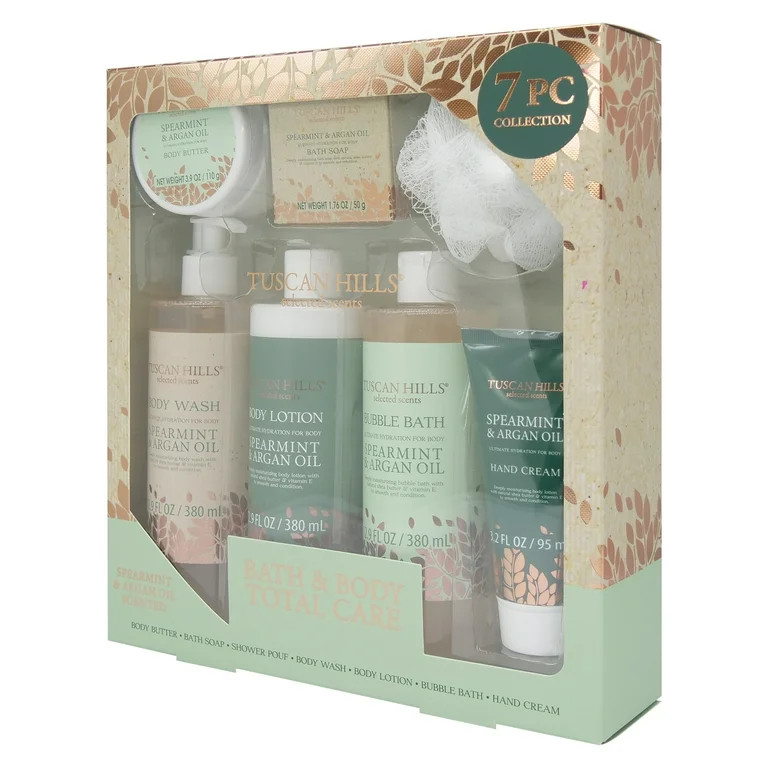 Tuscan Hills Bath and Body Set, Spearmint & Argan Oil Scent, 7 Piece | Walmart (US)