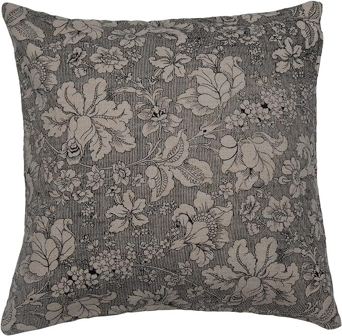 Creative Co-Op 20" Square Cotton Slub Floral Pattern Pillow, Black & Cream | Amazon (US)