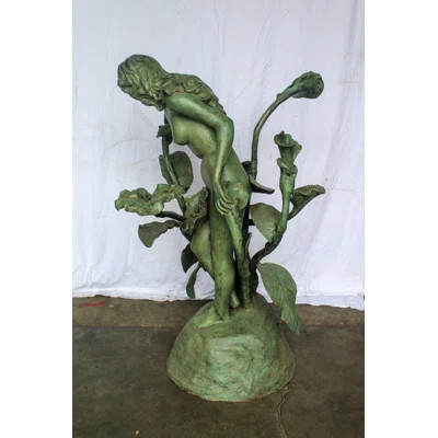 Nifao Collection Nude Art Girl Standing by the Garden Life Size Bronze Fountain 44" x 44" x 64"H | Wayfair North America