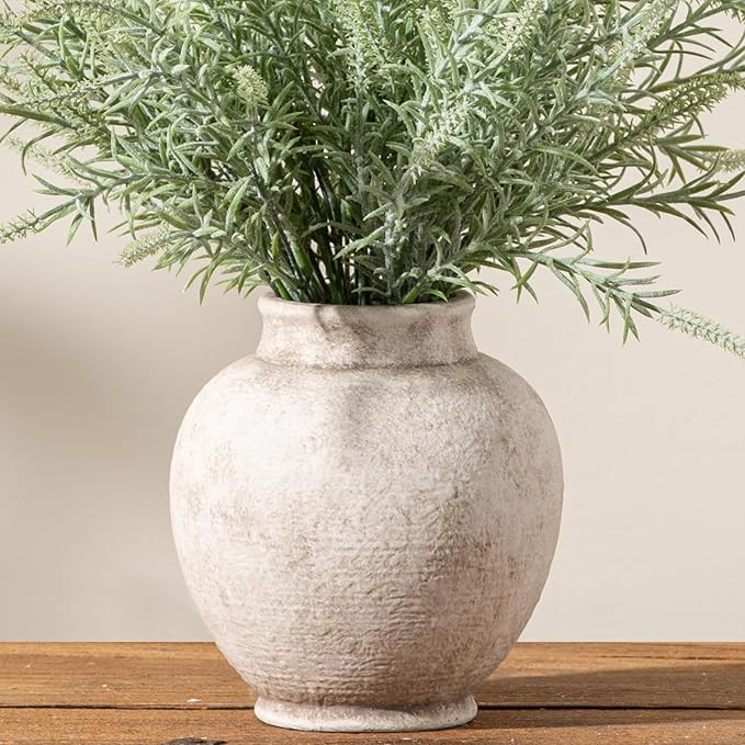 Ceramic Flower Vase, 6.7 Inch White Rustic Farmhouse Decorative Vase Pottery Pampas Grass Vases f... | Amazon (US)