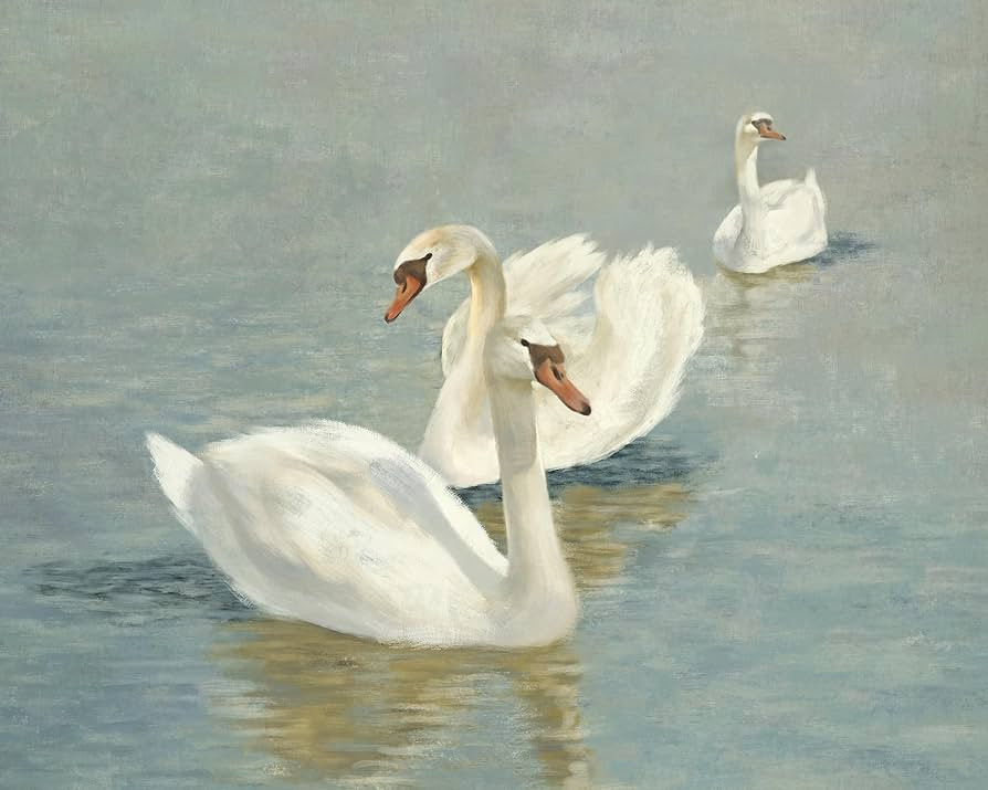 ArtXO Swan Wall Art Canvas Prints Vintage Home Decor Classical White Swan Picture Oil Painting Ru... | Amazon (US)