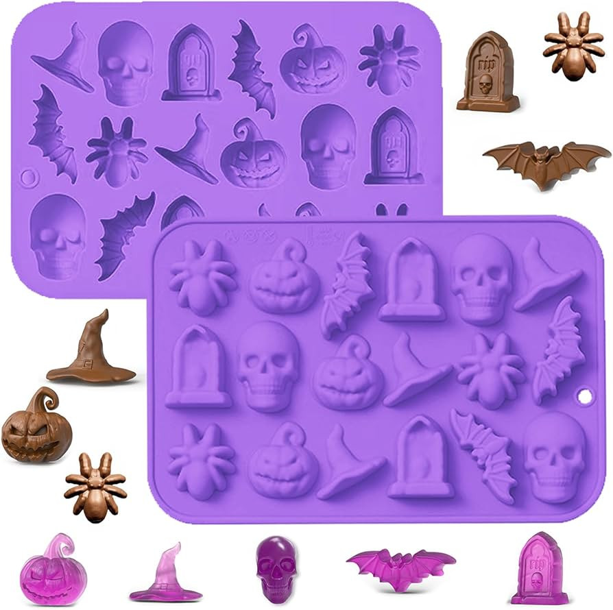 2 Pack Halloween Chocolate Mold, 3D Silicone Candy Molds Halloween Baking Mold Skull Pumpkin Spid... | Amazon (US)
