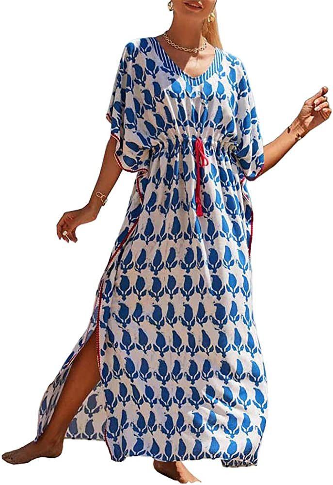Bsubseach Geometric Print Kaftan Dresses for Women Caftans Loungewear with Waist Drawstring | Amazon (US)