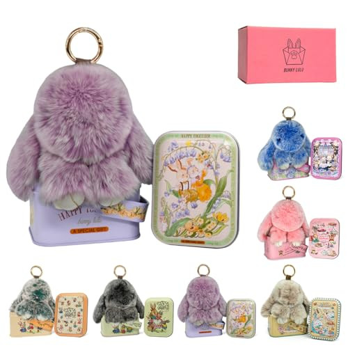 BunnyLulu Keychain with Tin, 5.8'' Handmade Pompom,15Colors, Easter Gift for Kids & Adults,Plush Bag & Car Accessory (Dreamylulu) | Amazon (US)