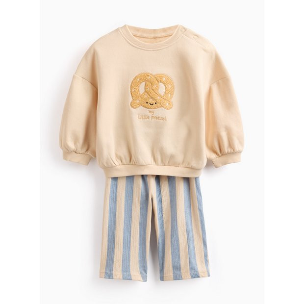 Cream Pretzel Print Sweatshirt & Joggers Set 12-18 months | Tu Clothing