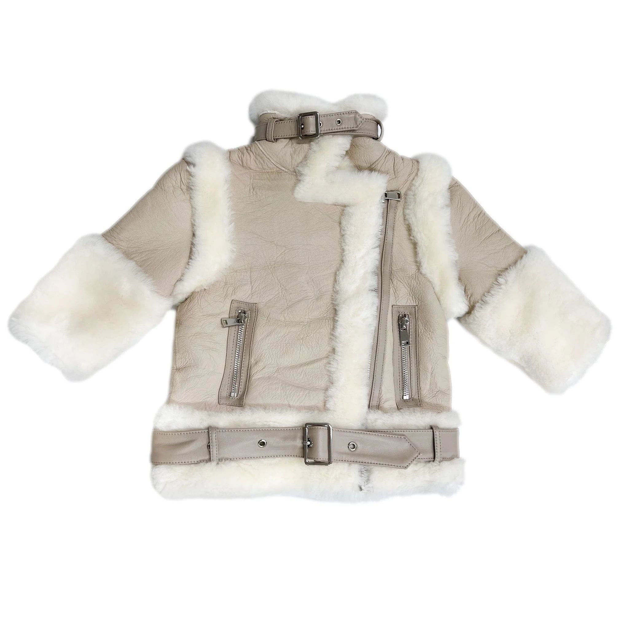 Beige Sheepskin Leather Jacket | petite maison kids