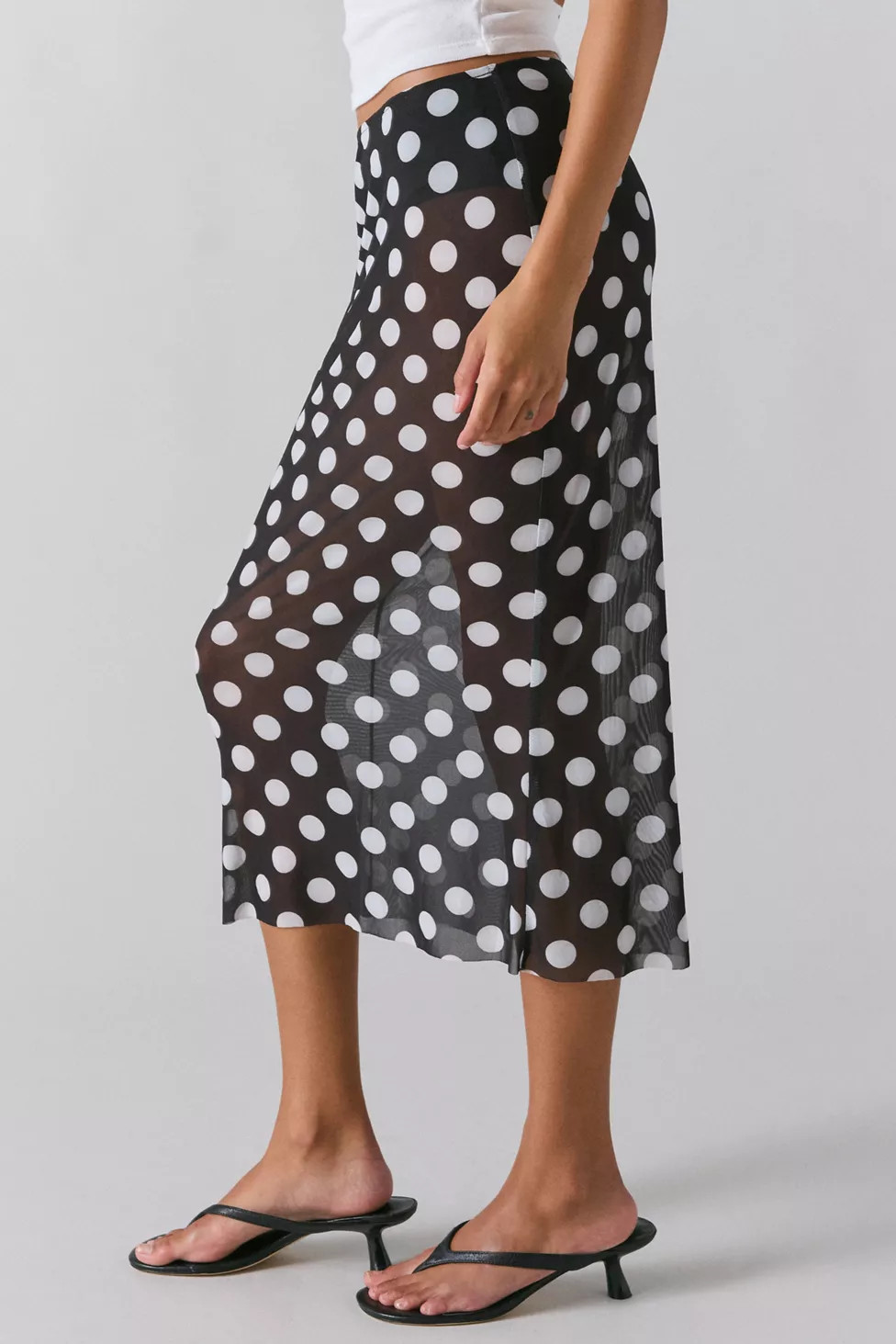 UO Dottie Sheer Mesh Polka Dot Midi Skirt | Urban Outfitters (US and RoW)