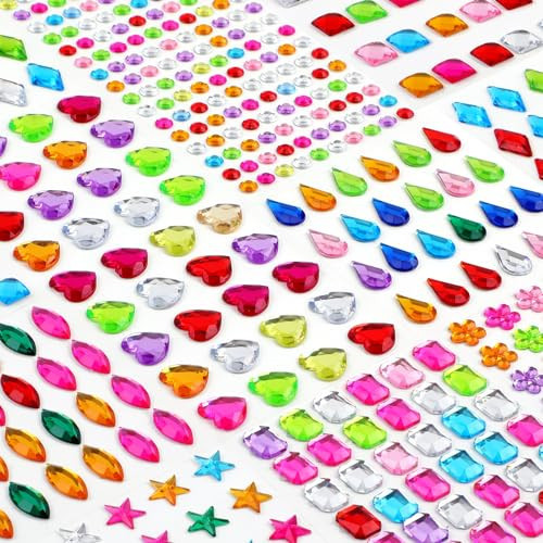 407pcs Gem Stickers Crafts for Kids, Self Adhesive Jewel Stickers, Acrylic Bling Stick on Gems, Rhinestone Stickers for Crafts, Muticolor Gemstone Sticky Gems for Crafting Decorating DIY | Amazon (US)