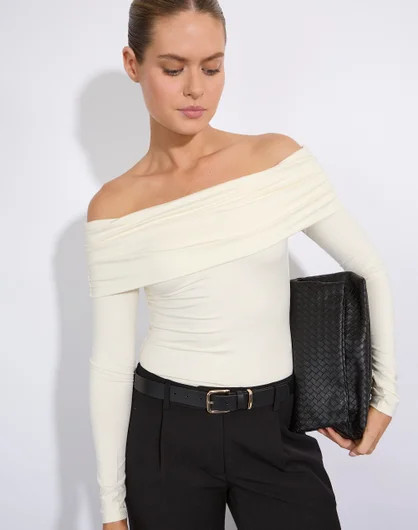 Foldover Off Shoulder Long Sleeve Top | Glassons (Australia)