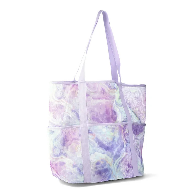 No Boundaries Mesh Beach Tote Bag, Women's, Lavender | Walmart (US)