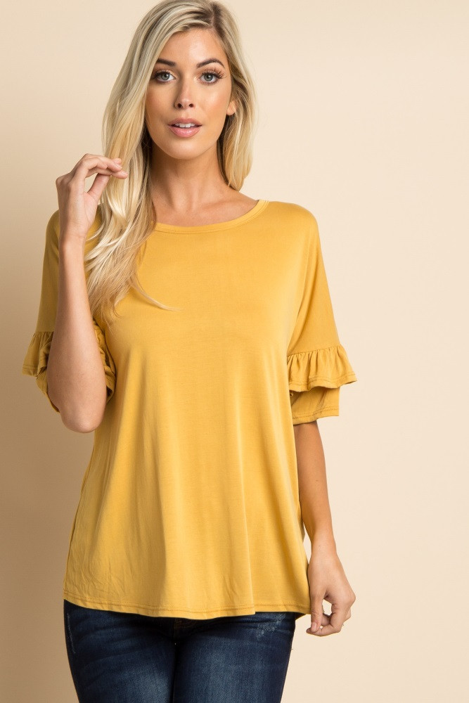 Yellow Solid Ruffle Sleeve Top | PinkBlush Maternity