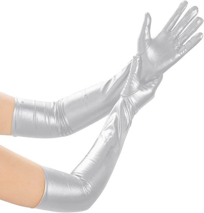 Lystaii Long Shiny Metallic Spandex Glove Elbow Length Opera Gloves 20s Party Cosplay | Amazon (US)