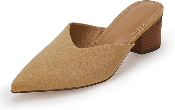 Coutgo Womens Pointed Toe V Cut Mules Chunky Block Heels Slip On Clogs Fashion Office Slides Shoe... | Amazon (US)