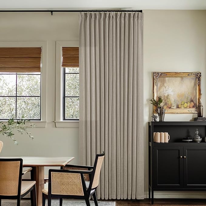 Pinch Pleated Linen Curtains 108 Inches Long for Living Room 2 Panels Set Greyish Beige Flax Doub... | Amazon (US)