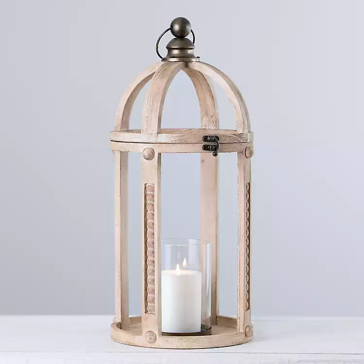 Bradbury Beaded Honey Wood Lantern, 20 in. | Kirkland's Home