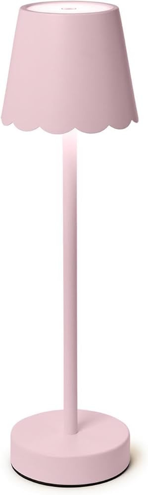Two's Company Scalloped Edge Shade LED Cordless Table Lamp, 14-Inch, Pink | Amazon (US)