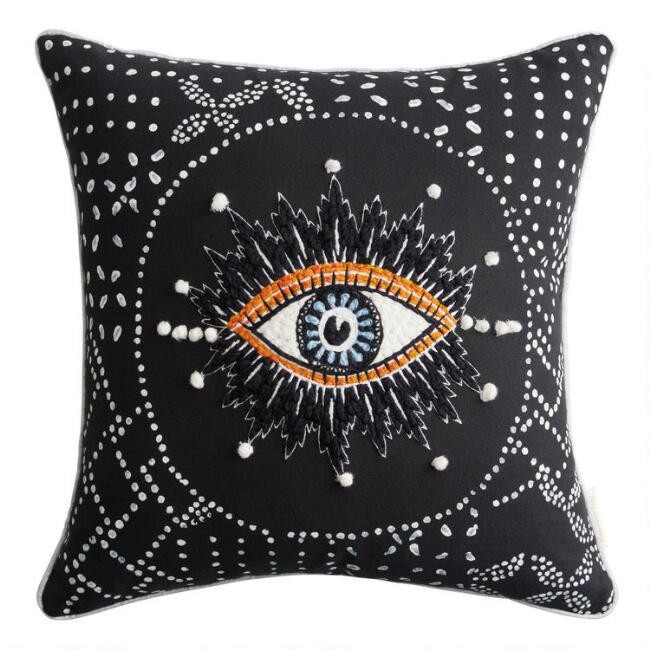 Black and Orange Evil Eye Embroidered Throw Pillow | World Market