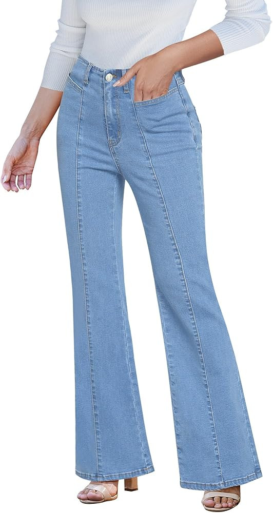 luvamia Flare Jeans for Women High Waisted Wide Leg Trendy Seamed Front Stretchy Denim Jean Pants... | Amazon (US)