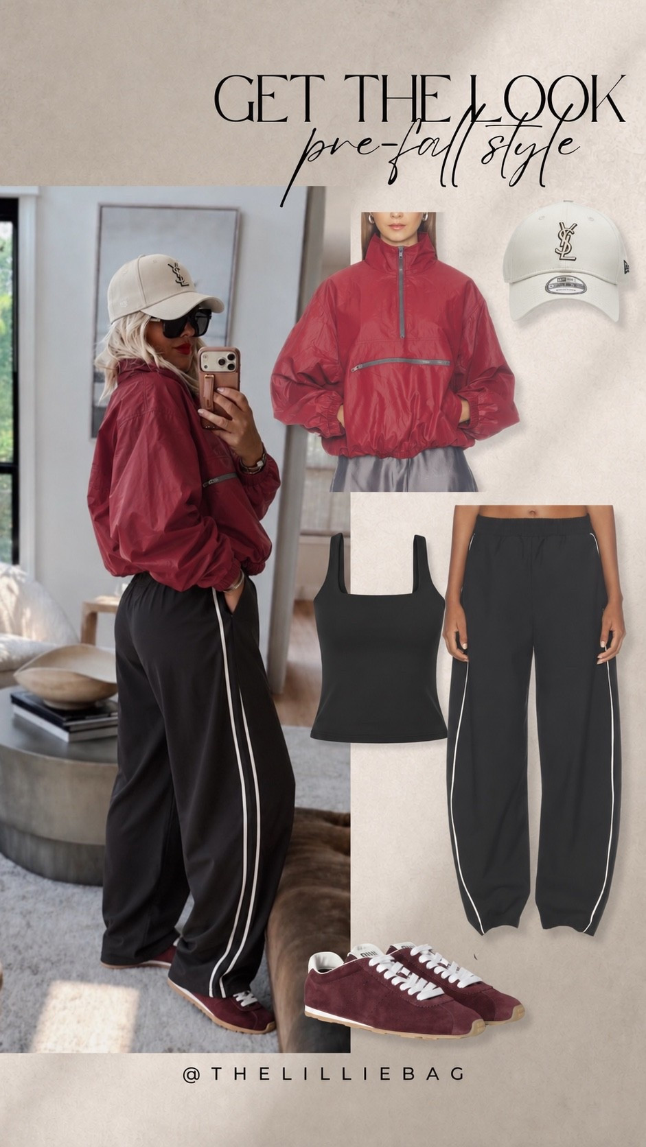 Pre-fall dressing = sporty layers + rich color combos 🍂🤌🏼 This burgundy windbreaker with the track pants and suede sneakers is SUCH a good transitional look. Comfy, but still looks put together.

Burgundy outfit, pre fall outfit, casual fall outfit, track pants outfit, sporty chic outfit, fall athleisure

#LTKActive #LTKootd