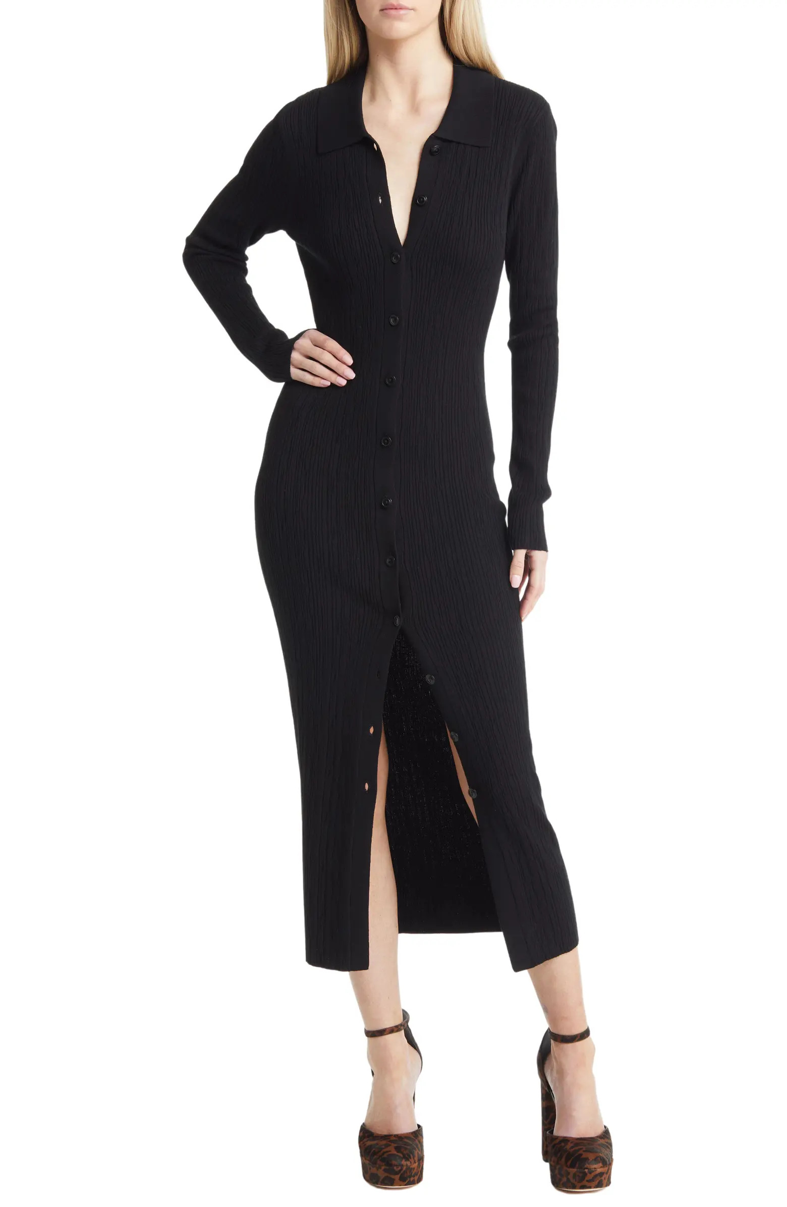 Long Sleeve Rib Cardigan Dress | Nordstrom