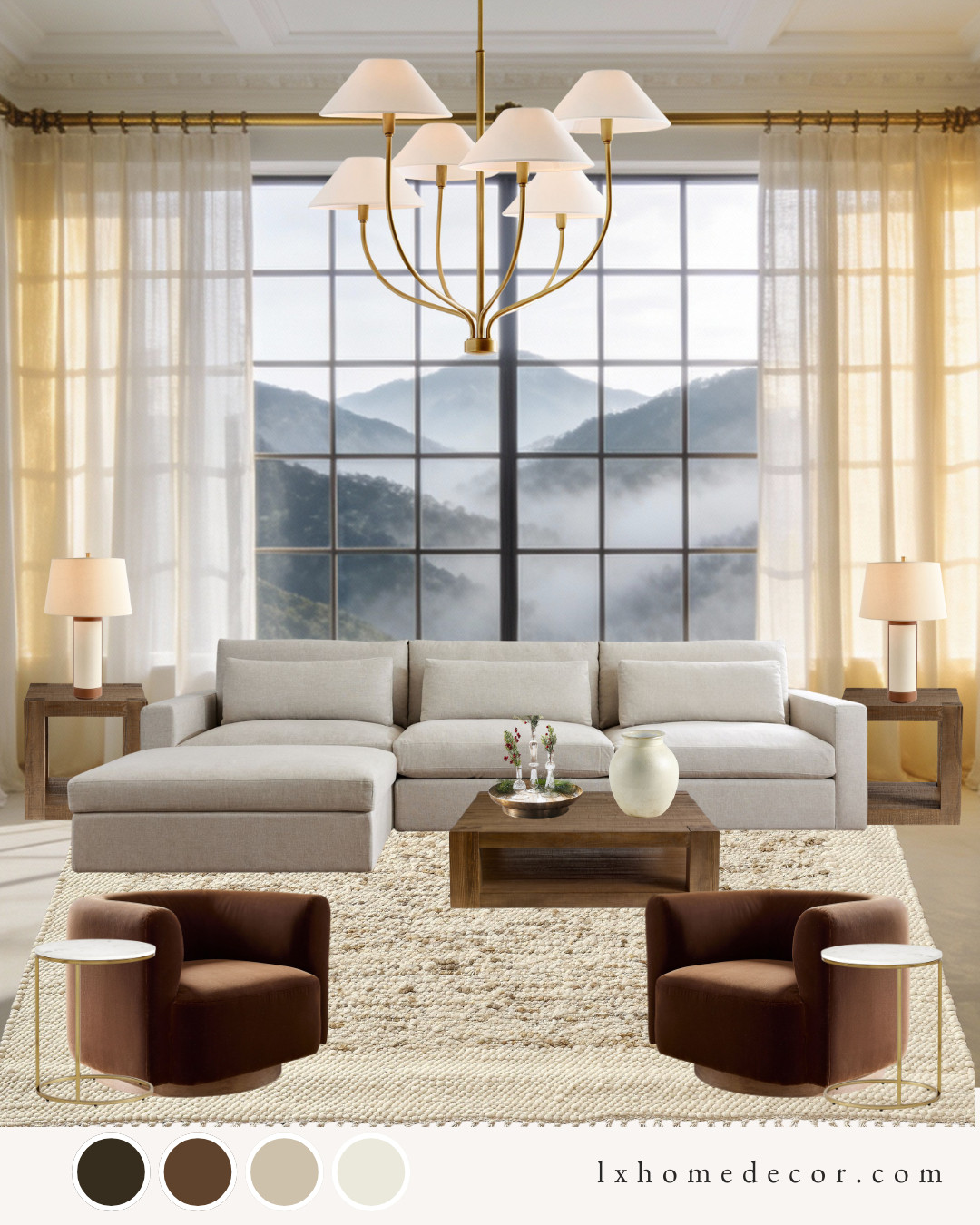 Living for this organic modern sanctuary!  I’m so obsessed with how the creamy linens and warm wood tones pop against those moody mountain views. It’s the perfect mix of quiet luxury and cozy comfort.

Those chocolate velvet swivel chairs are such a game-changer—they add the perfect amount of depth to a neutral living room.  If you’re looking to refresh your space with some earthy tones, these pieces are a must!

Organic Modern, Neutral Decor, Quiet Luxury, Velvet Swivel Chairs, Modern Chandelier, Earthy Tones, LTKhome. 

 #LTKHome #LTKFindsUnder50 #LTKFindsUnder100